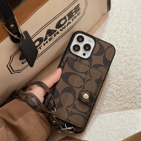 Custodia classica per iPhone con portafoglio e cinturino Marrone -SZK240402