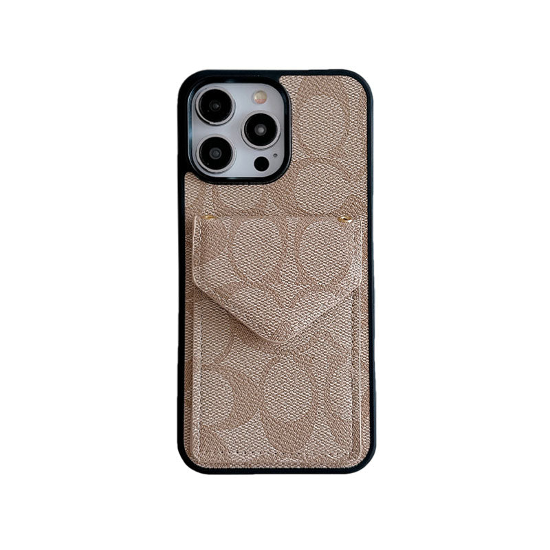 Klasisks iPhone korpuss ar kartes turētāju un siksniņu gaiši brūns -SJ240513