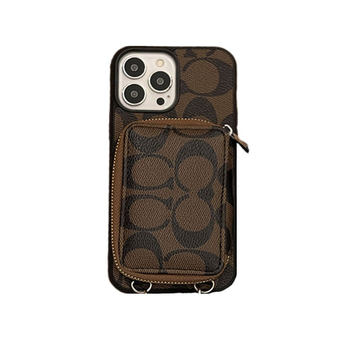 Coque iPhone classique avec portefeuille Café-LQB241412