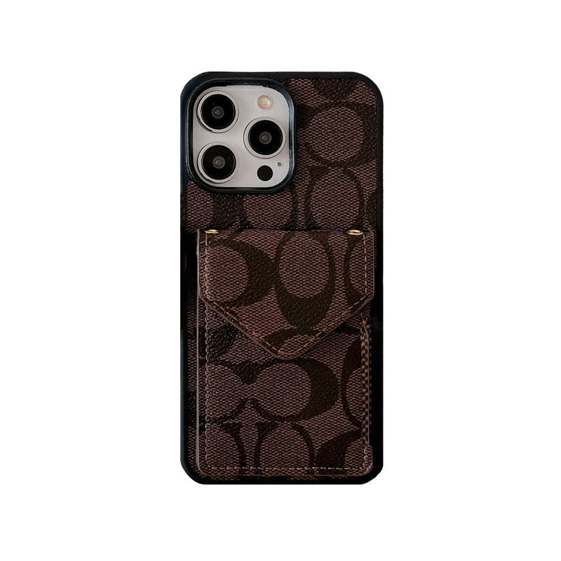 Custodia classica per iPhone con porta carte e cinturino nero chiaro -SJ240513