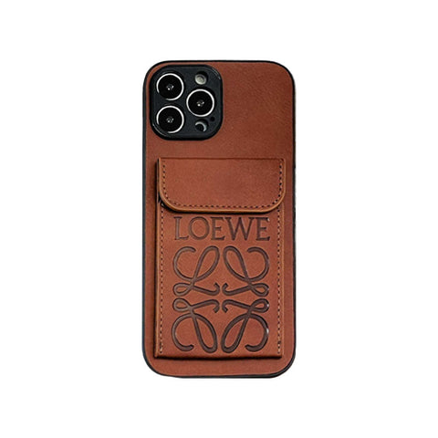 Capa luxuosa para iPhone com porta-cartões marrom-LZP241448