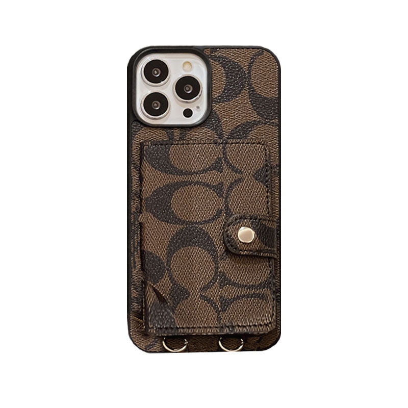 Custodia classica per iPhone con portafoglio e cinturino Marrone -SZK240402