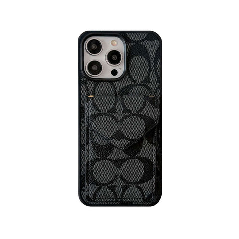 Custodia classica per iPhone con porta carte e cinturino nero chiaro -SJ240513