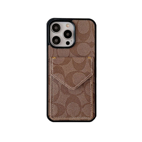Klasisks iPhone korpuss ar kartes turētāju un siksniņu gaiši brūns -SJ240513