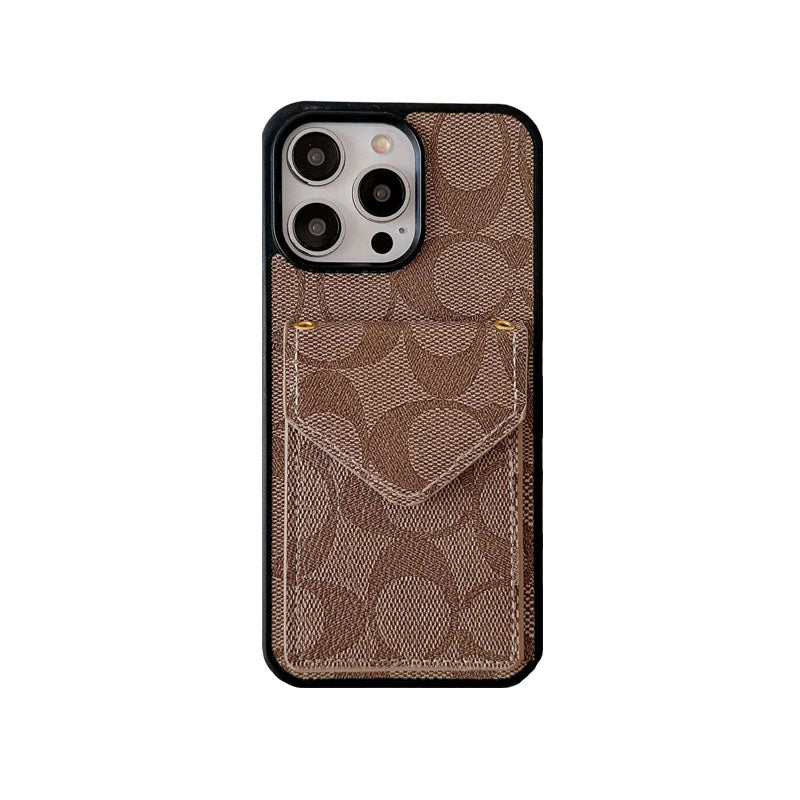 Custodia classica per iPhone con porta carte e cinturino nero chiaro -SJ240513