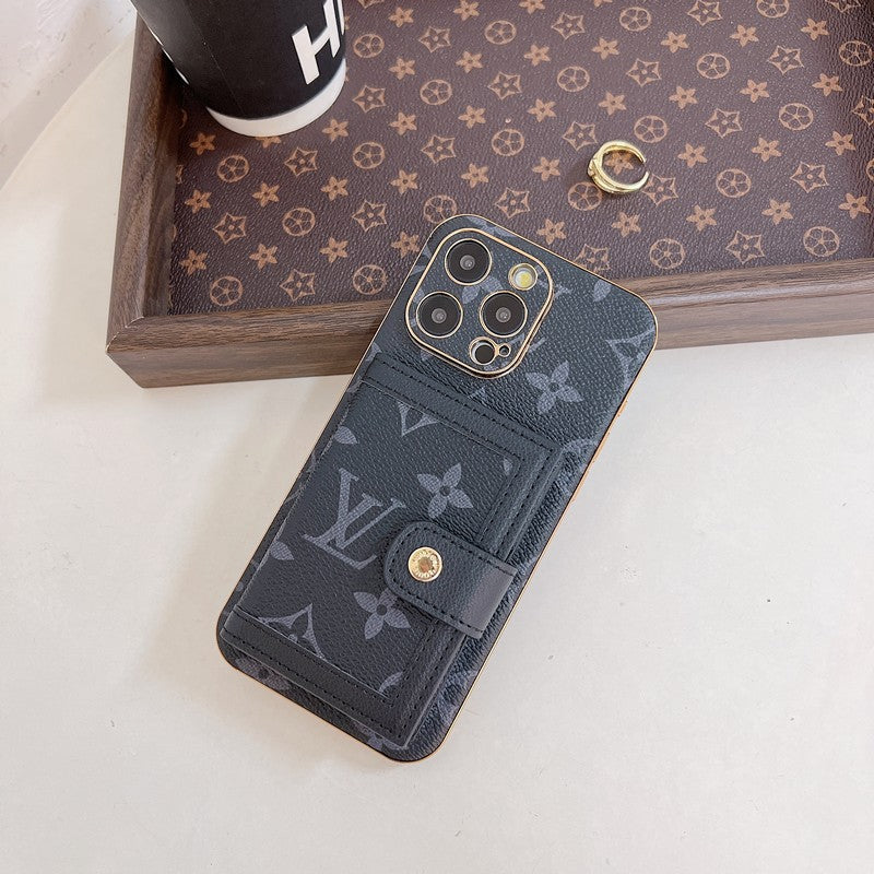 Capa para iPhone com bolsa de cartão de cor clássica luxuosa