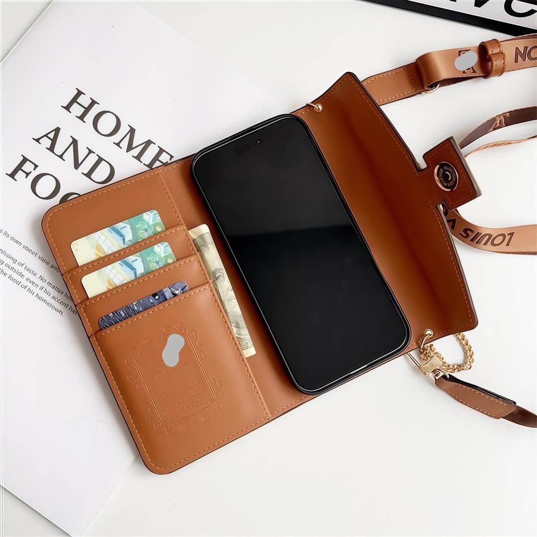Kožené pouzdro na iPhone inspirované crossbody taškou s držákem na karty