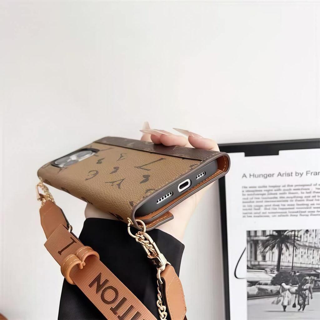 Leder-Umhängetaschen-inspirierte iPhone-Hülle mit Kartenhalter