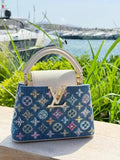 Luxury Denim Embellished Capucines Mini Bag