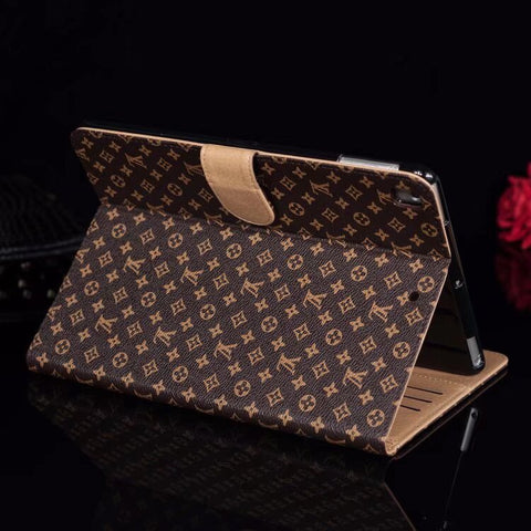 Elegante Monogramm-Leinen-Klapphülle für Apple iPad, schützende Ledertasche