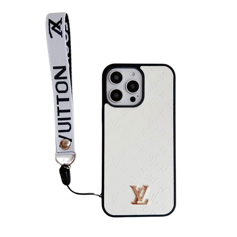Coque et skin iPhone de luxe avec chaîne à main marron