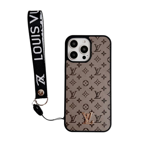 Coque et skin iPhone de luxe avec chaîne à main marron