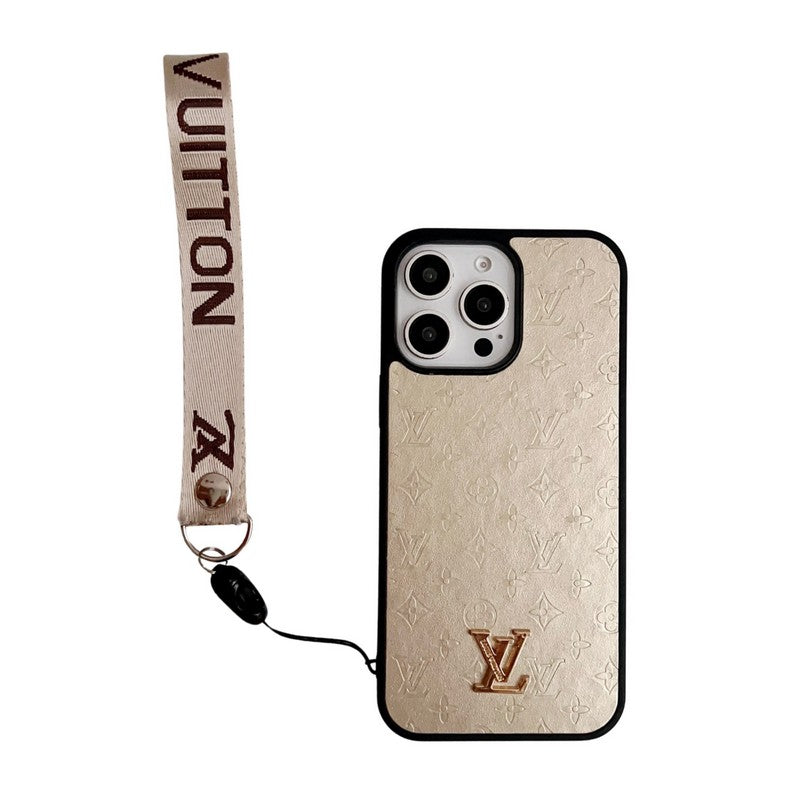 Coque et skin iPhone de luxe avec chaîne à main marron