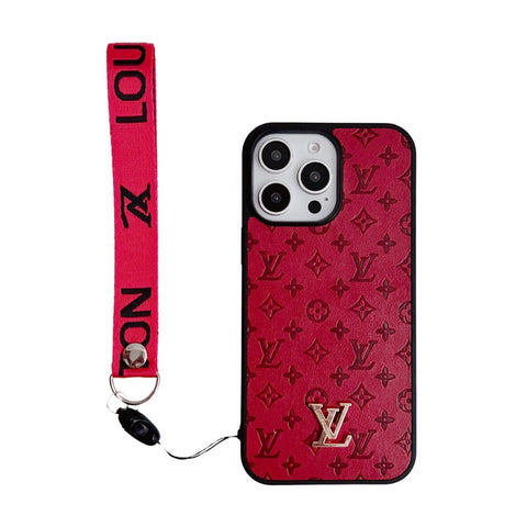 Coque et skin iPhone de luxe avec chaîne à main marron