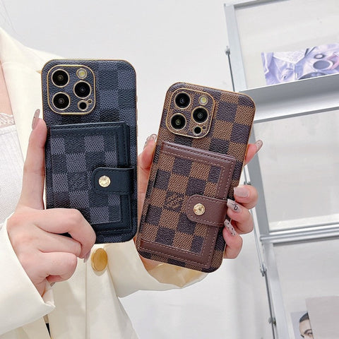 Capa para iPhone com bolsa de cartão de cor clássica luxuosa