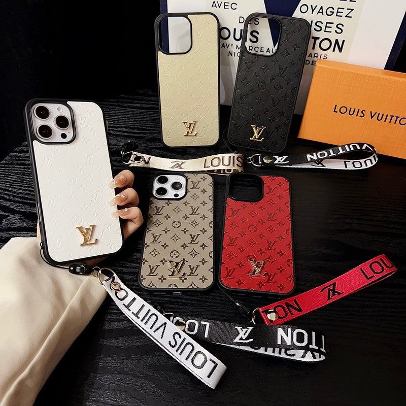 Coque et skin iPhone de luxe avec chaîne à main marron