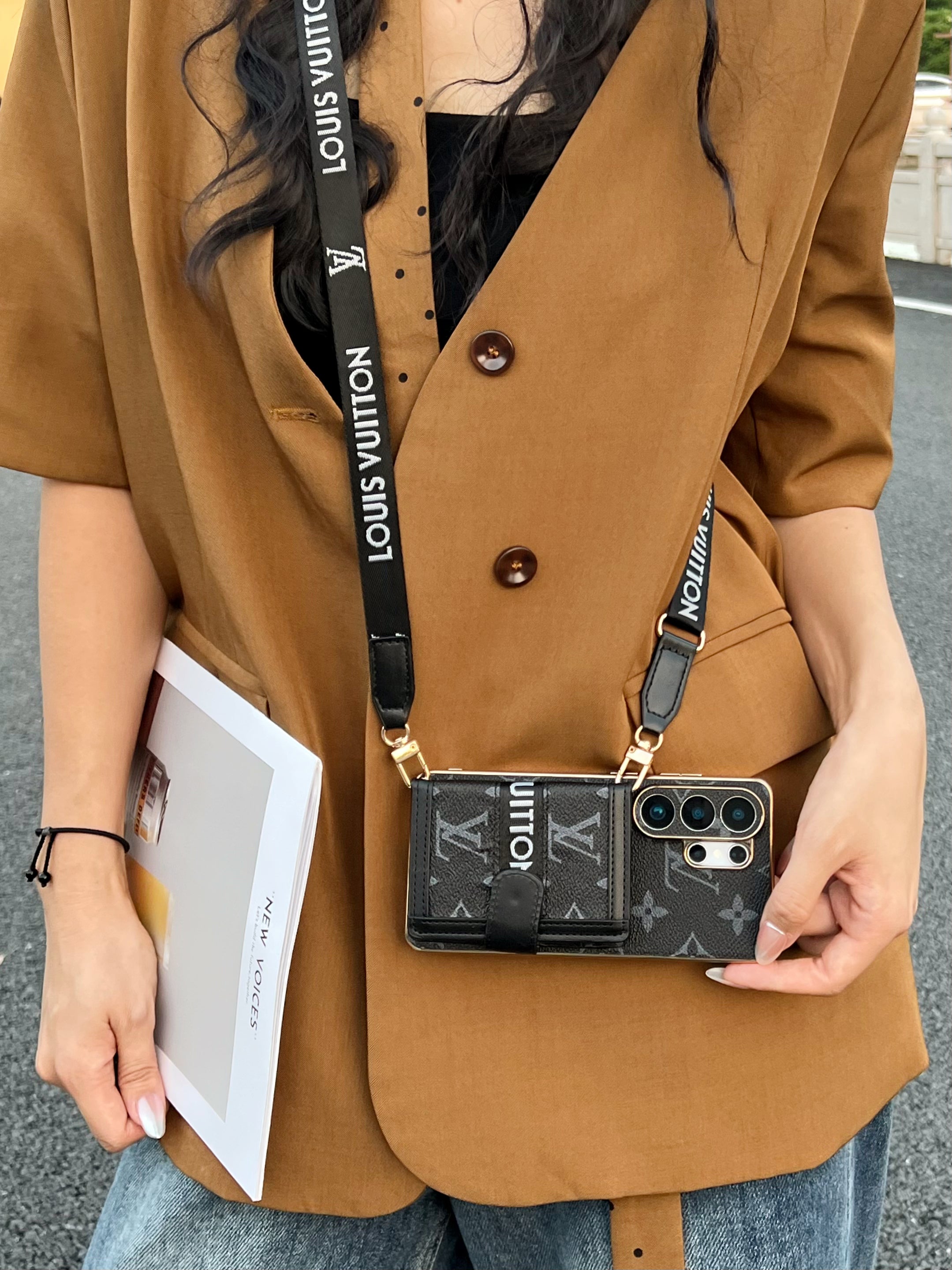Luxus Crossbody telefontok kártyatartóval & állítható vállpánt Samsung számára