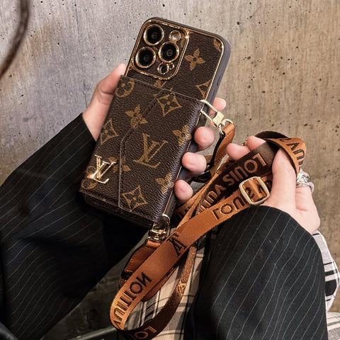 Étui pour iPhone en cuir Advanced avec portefeuille et sangle marron