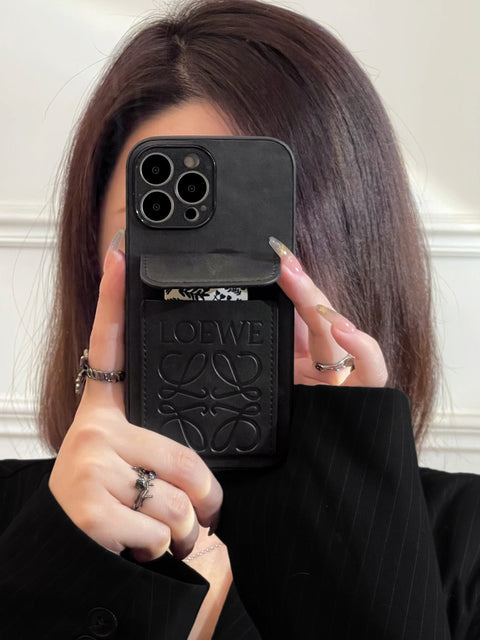 Étui de luxe pour iPhone avec porte-cartes Noir-LZP241448