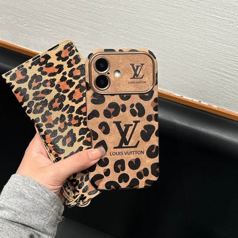 高級ブラウン&パープルカラーレザーiPhoneケース