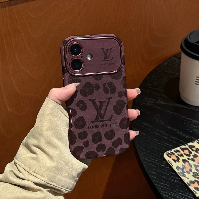 高級ブラウン&パープルカラーレザーiPhoneケース