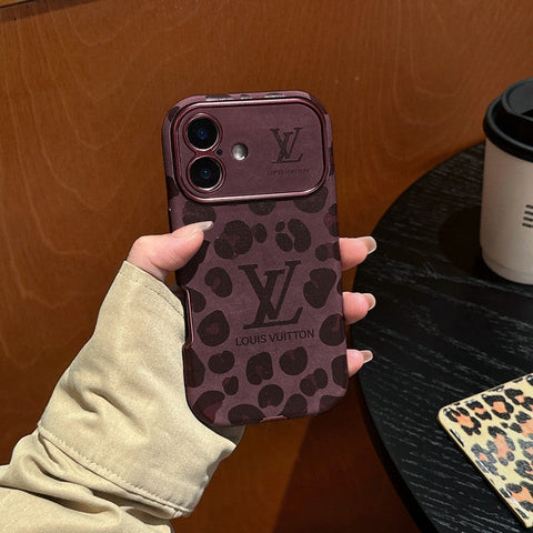 高級ブラウン&パープルカラーレザーiPhoneケース