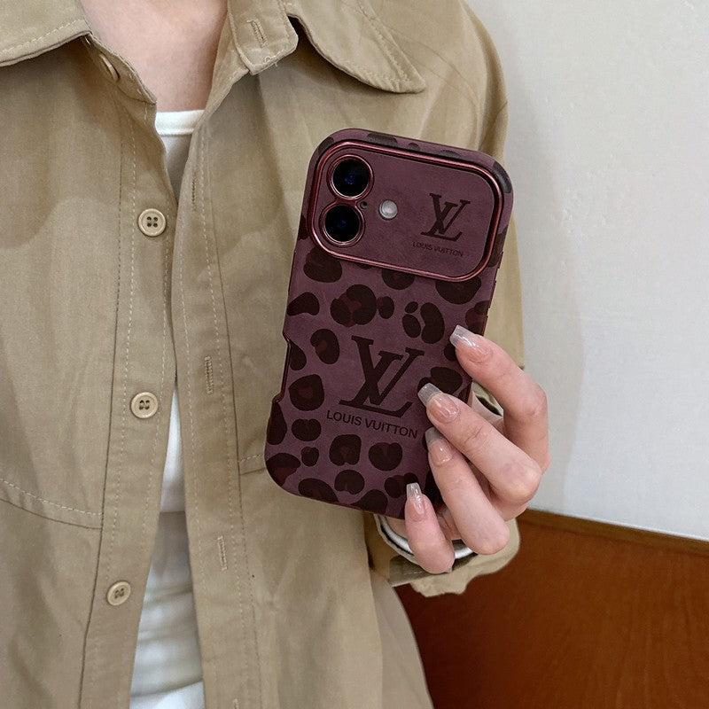 高級ブラウン&パープルカラーレザーiPhoneケース
