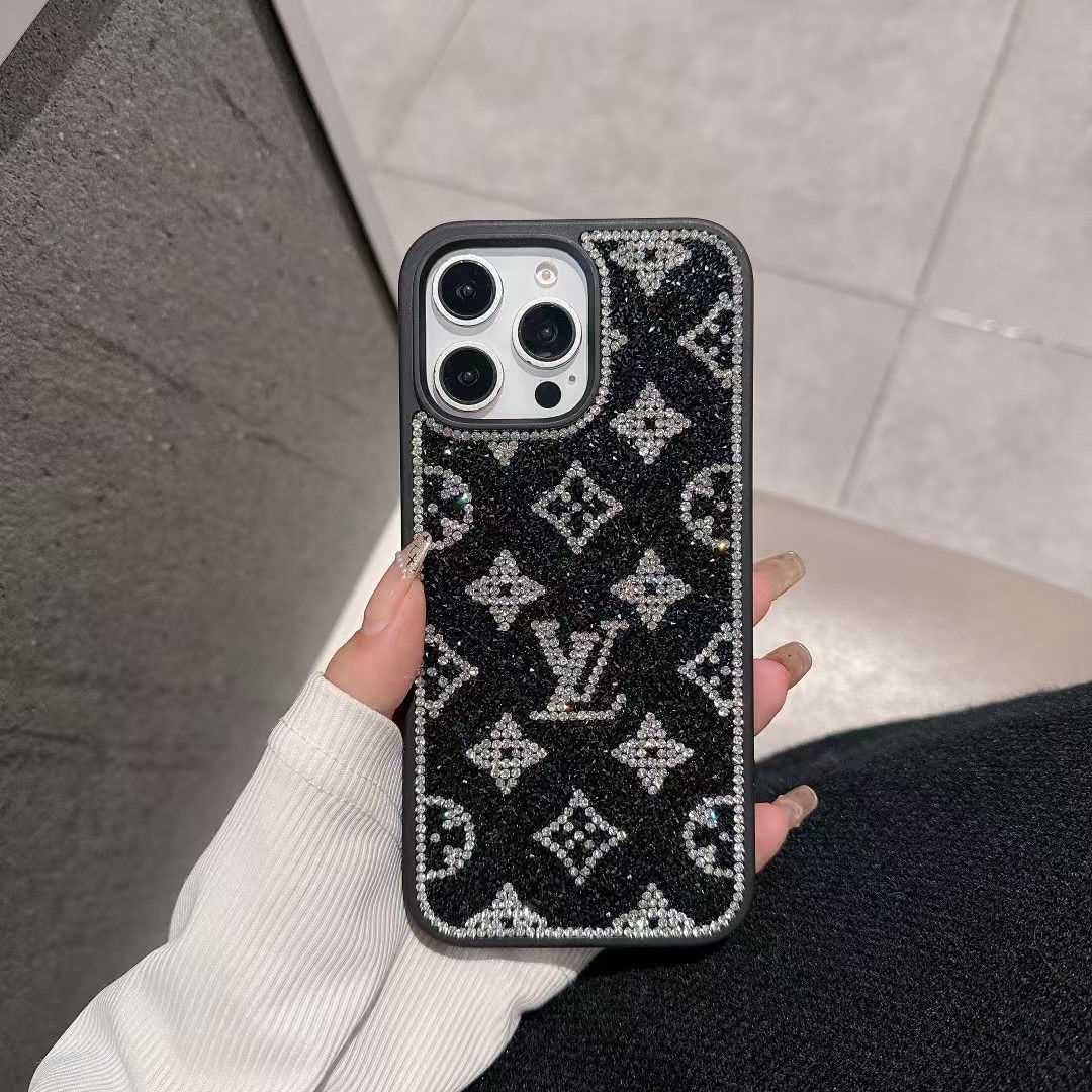 Custodia per iPhone di lusso glitterata olografica ispirata a Y - S - L - Edizione Diamond Shine