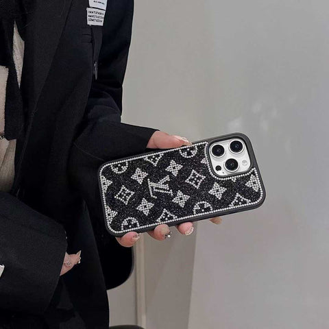Custodia per iPhone di lusso glitterata olografica ispirata a Y - S - L - Edizione Diamond Shine
