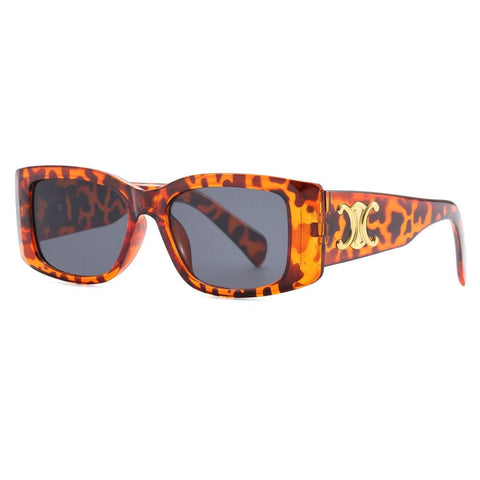 Óculos de sol retrô luxuosos com placa dourada