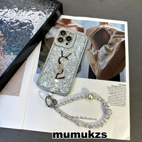 Custodia per iPhone di lusso glitterata olografica ispirata a Y - S - L - Edizione Diamond Shine