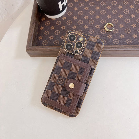 Capa para iPhone com bolsa de cartão de cor clássica luxuosa