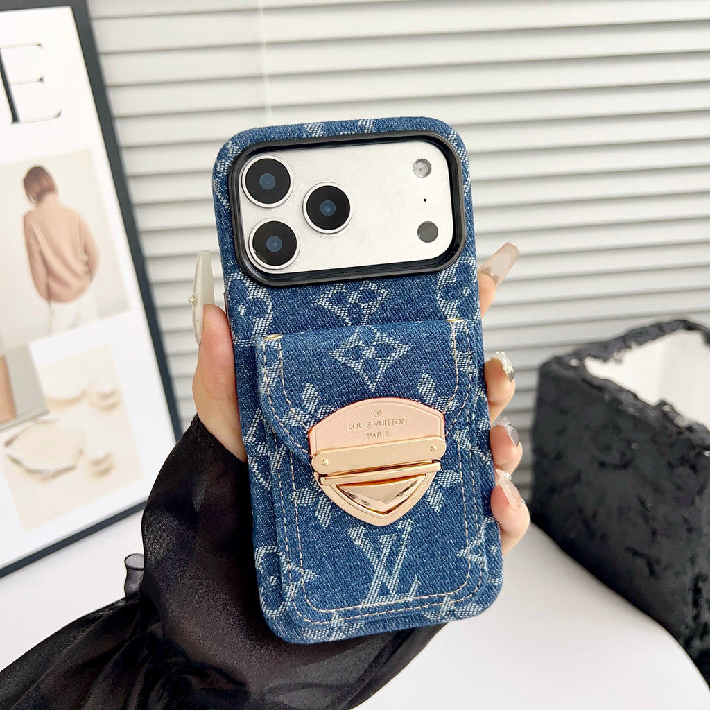 Custodia per iPhone a tracolla di lusso con tasca per carte e tracolla staccabile