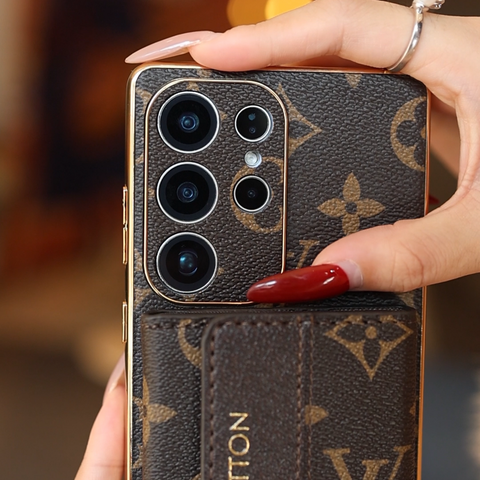 Capa de couro premium para Samsung com suporte para cartão e pulseira