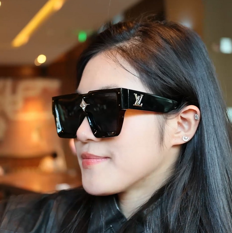Oversized Shield Square Sunglasses with Gold-Tone Accents