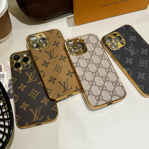 Custodia per iPhone monogramma classica di lusso con bordi placcati in oro