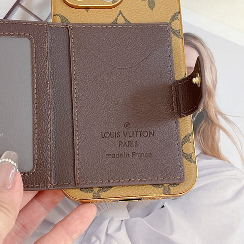 Capa para iPhone com bolsa de cartão de cor clássica luxuosa