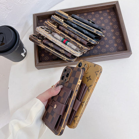 Capa para iPhone com bolsa de cartão de cor clássica luxuosa