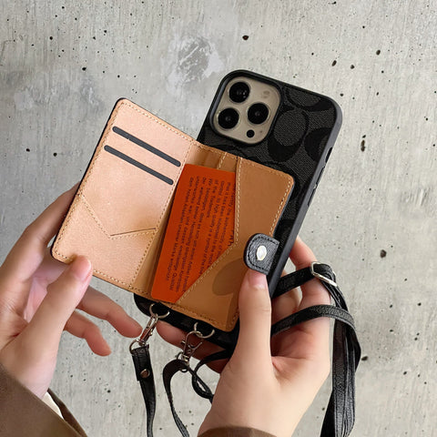 Custodia classica per iPhone con portafoglio e cinturino Marrone -SZK240402