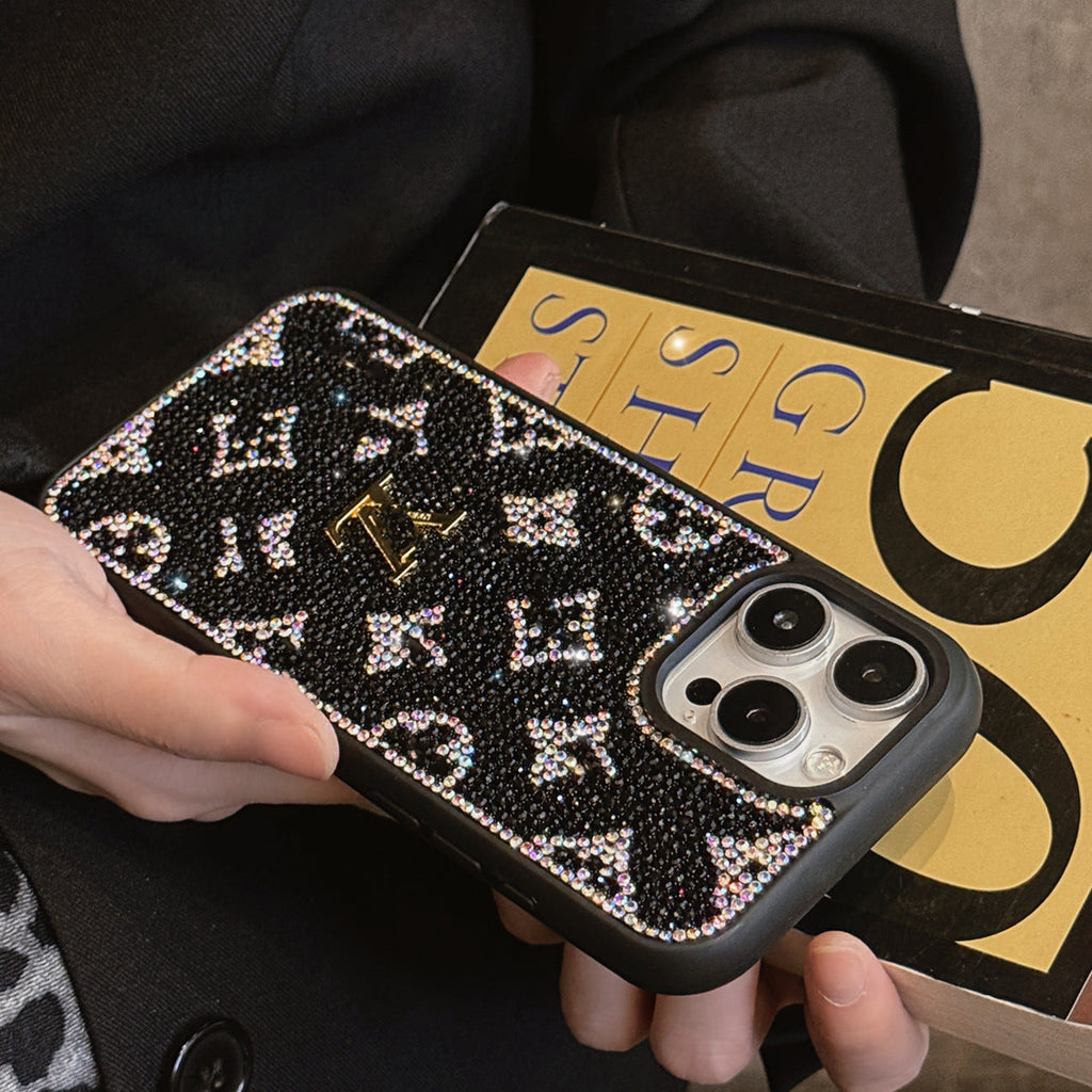 Custodia per iPhone di lusso glitterata olografica ispirata a Y - S - L - Edizione Diamond Shine