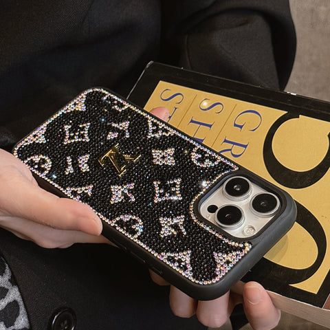 Custodia per iPhone di lusso glitterata olografica ispirata a Y - S - L - Edizione Diamond Shine