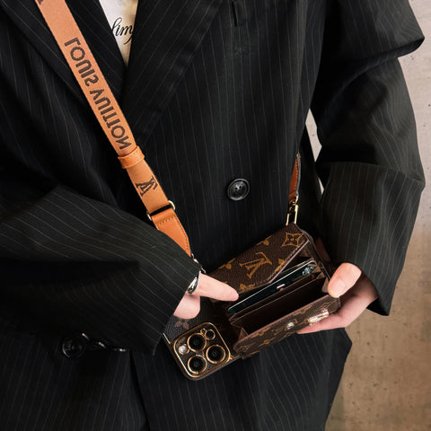 Étui pour iPhone en cuir Advanced avec portefeuille et sangle marron