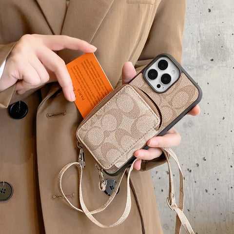 Coque iPhone classique avec portefeuille Café-LQB241412