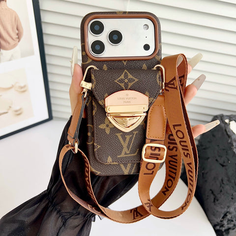 Custodia per iPhone a tracolla di lusso con tasca per carte e tracolla staccabile