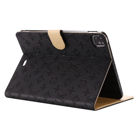 Fondina con monogramma in tela goffrata 3D Cover flip per iPad Apple con funzione di supporto