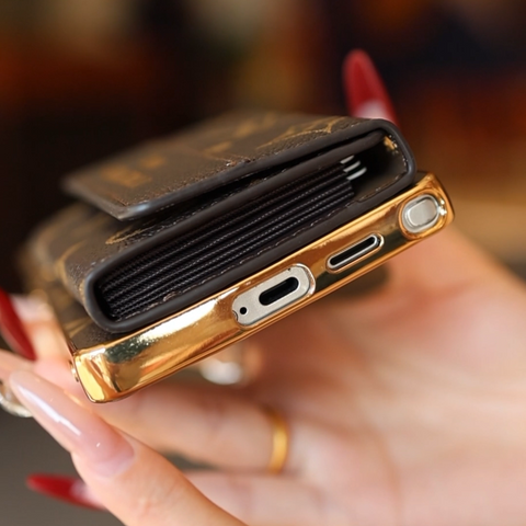 Capa de couro premium para Samsung com suporte para cartão e pulseira