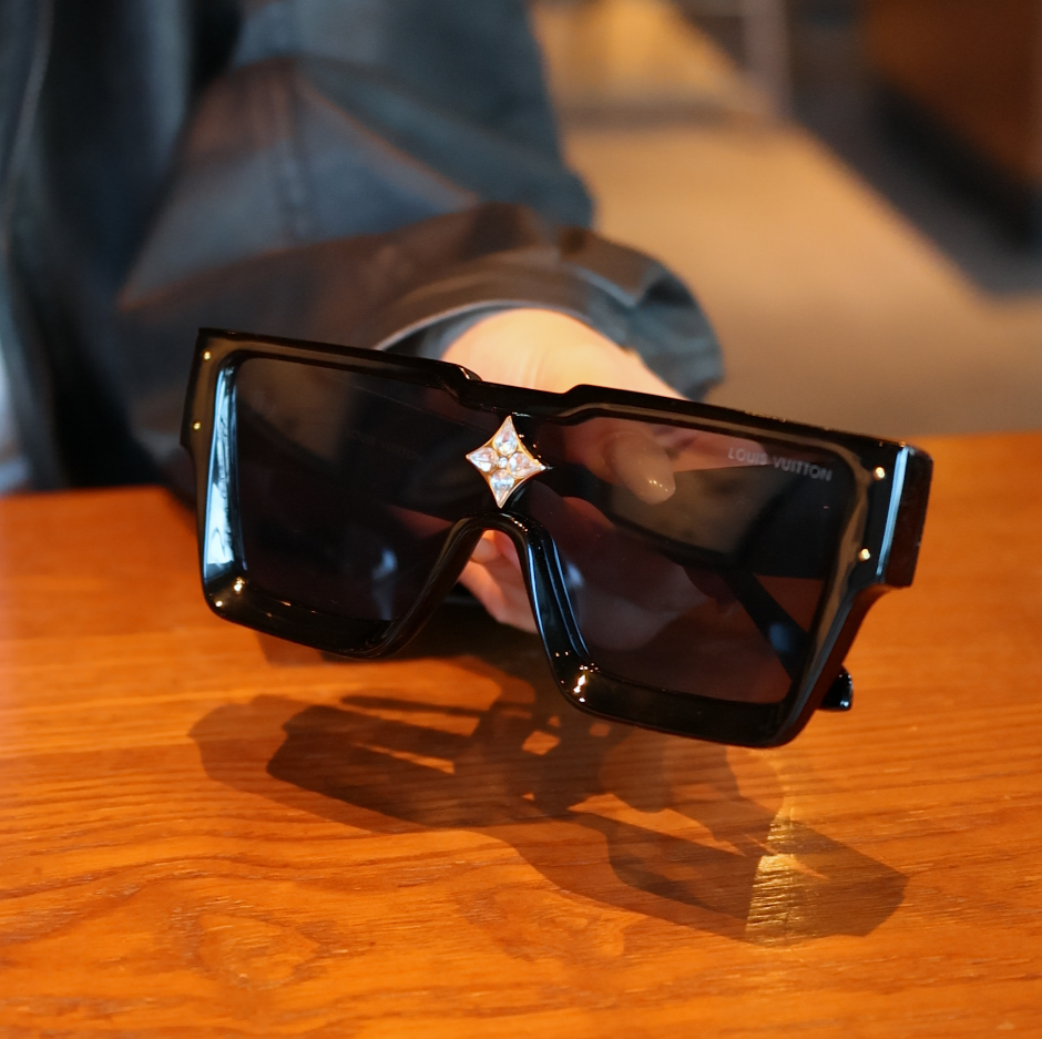 Oversized Shield Square Sunglasses with Gold-Tone Accents