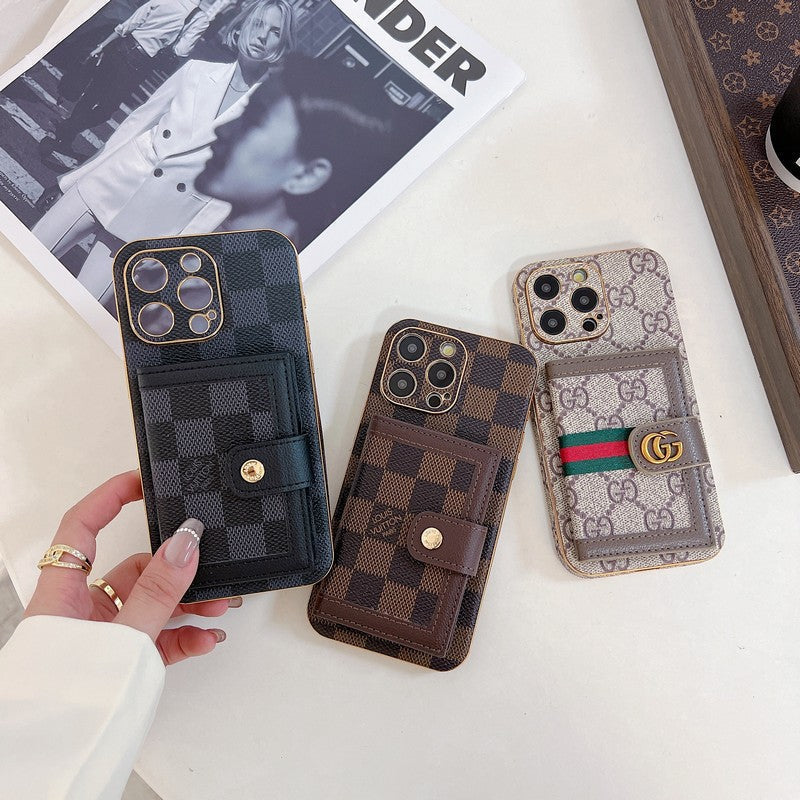 Capa para iPhone com bolsa de cartão de cor clássica luxuosa