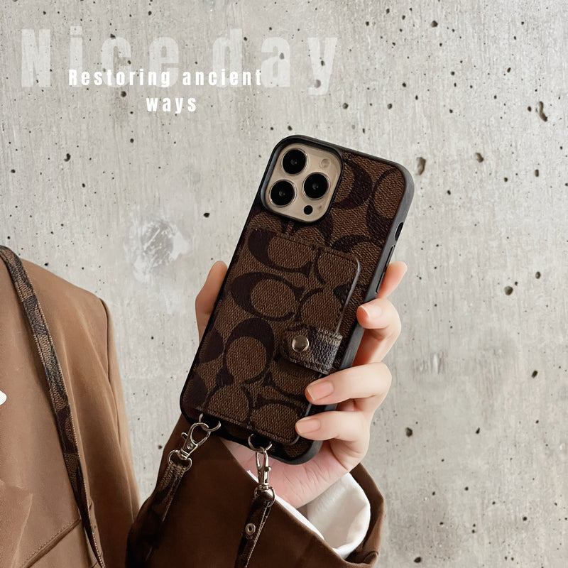 Custodia classica per iPhone con portafoglio e cinturino Marrone -SZK240402
