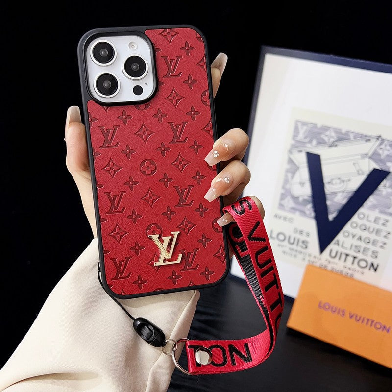 Coque et skin iPhone de luxe avec chaîne à main marron
